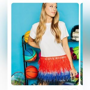 Queen of Sparkles Red Blue Feathered Tee dress NWT Size S